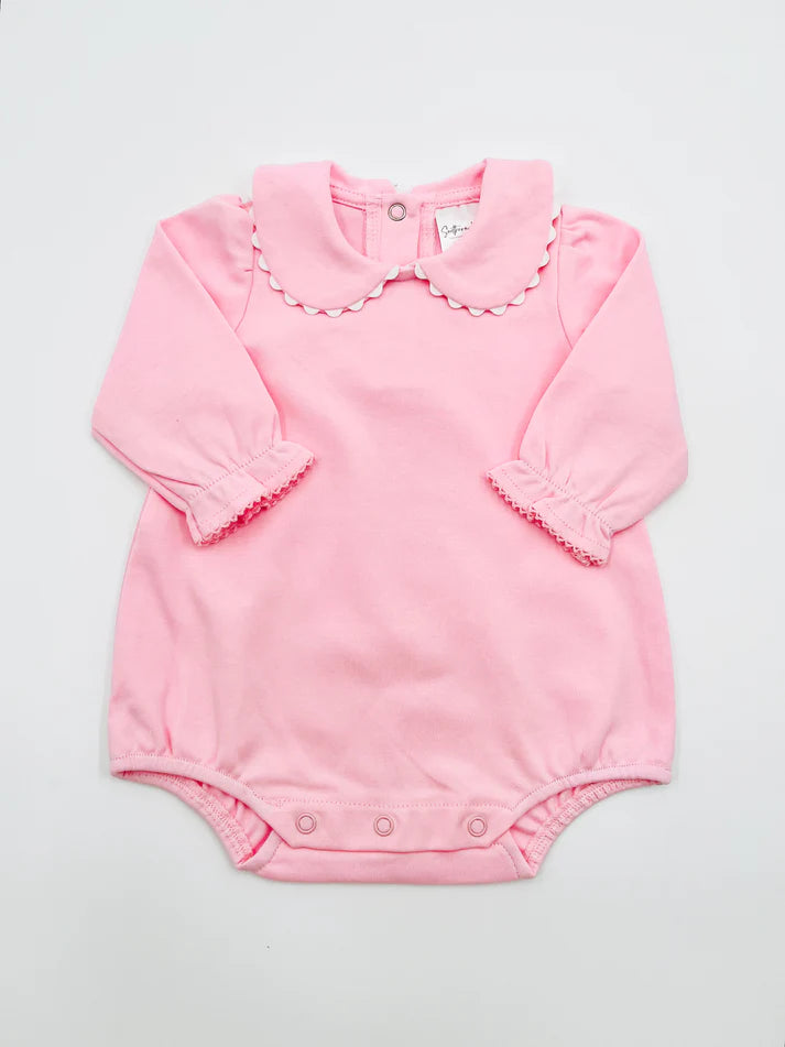Baby Girl Long Sleeve Collared Bubbles (pink + white)