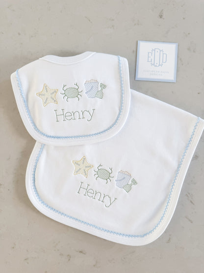 Picot Trim Bib + Burp Sets