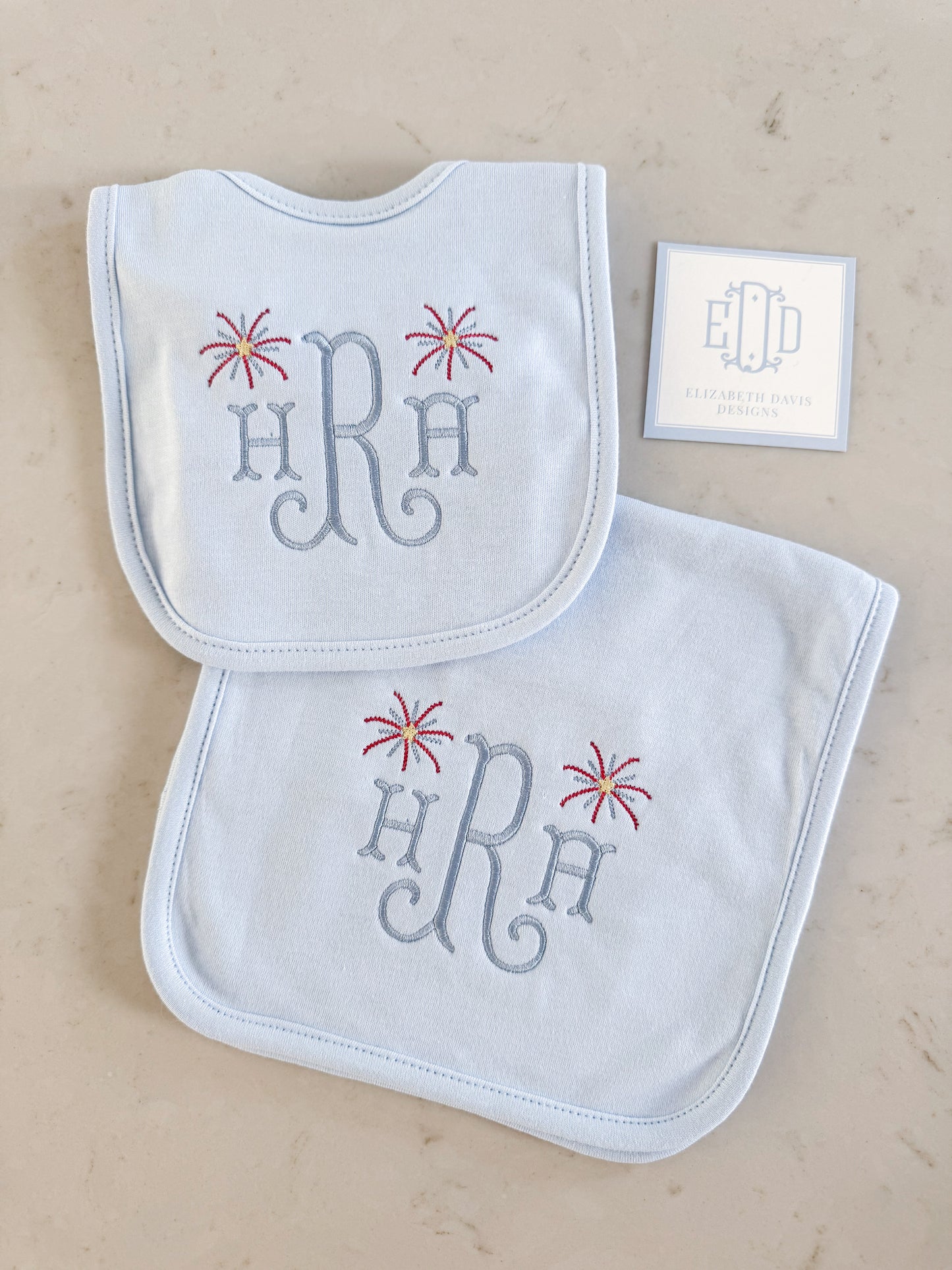 Picot Trim Bib + Burp Sets