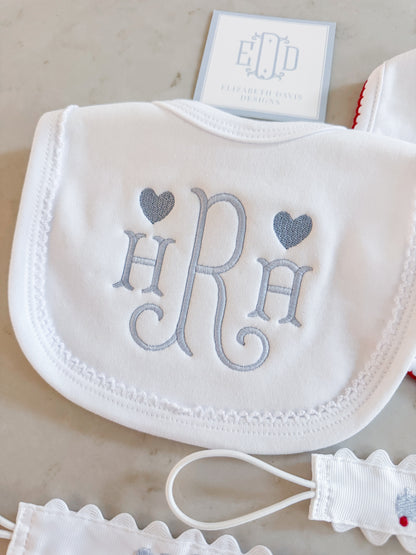 Picot Trim Bib + Burp Sets