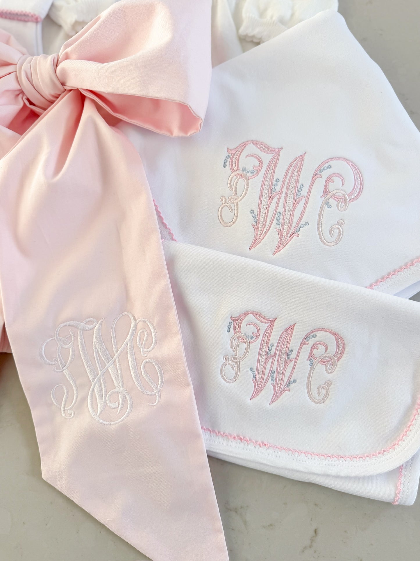 Picot Trim Bib + Burp Sets