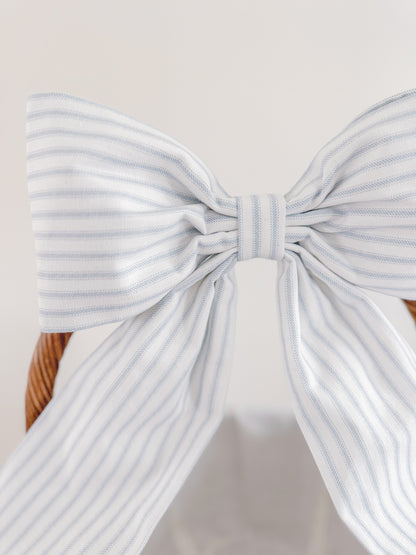 Easter Basket Bow - Light Blue Ticking Stripe