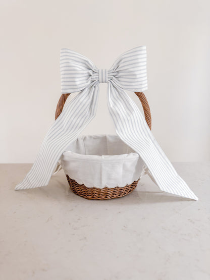 Easter Basket Bow - Light Blue Ticking Stripe