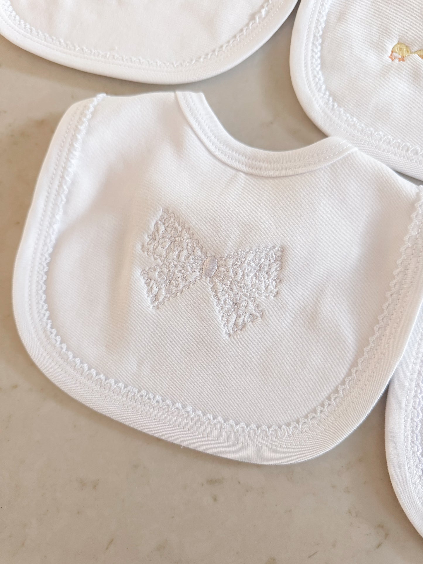 Picot Trim Bib + Burp Sets