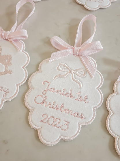Girls Heirloom Christmas Ornament- Scalloped Oval Shape