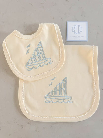 Picot Trim Bib + Burp Sets