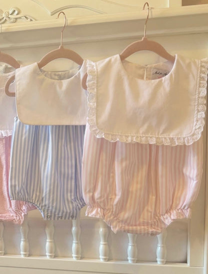 Baby Girl Pink Stripe Lace Trim Bubble