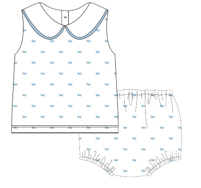 Blue Swiss Dot Diaper Set- Hand-Embroidered