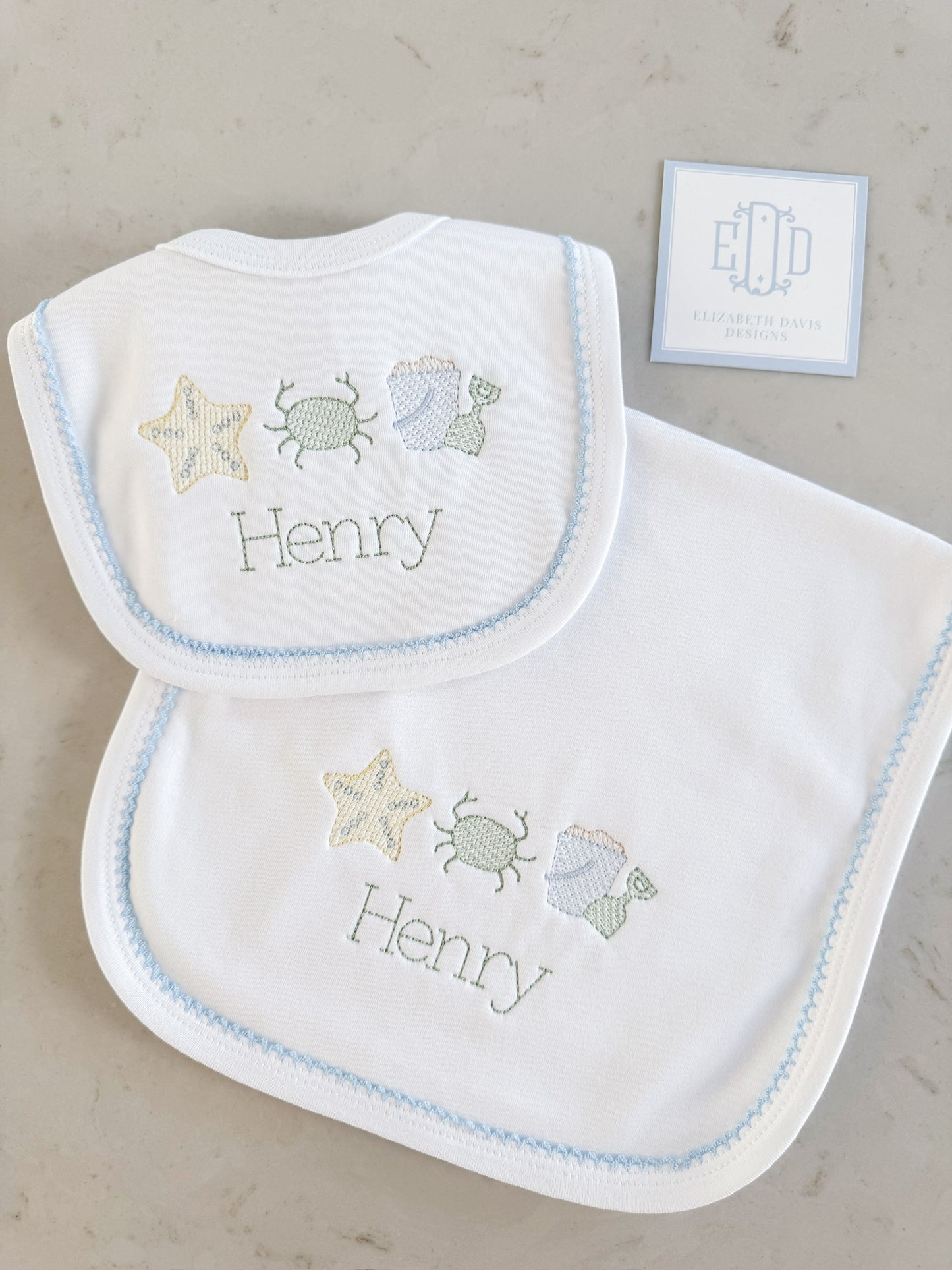 Picot Trim Bib and Burp Cloth - Winter