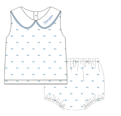 Blue Swiss Dot Diaper Set