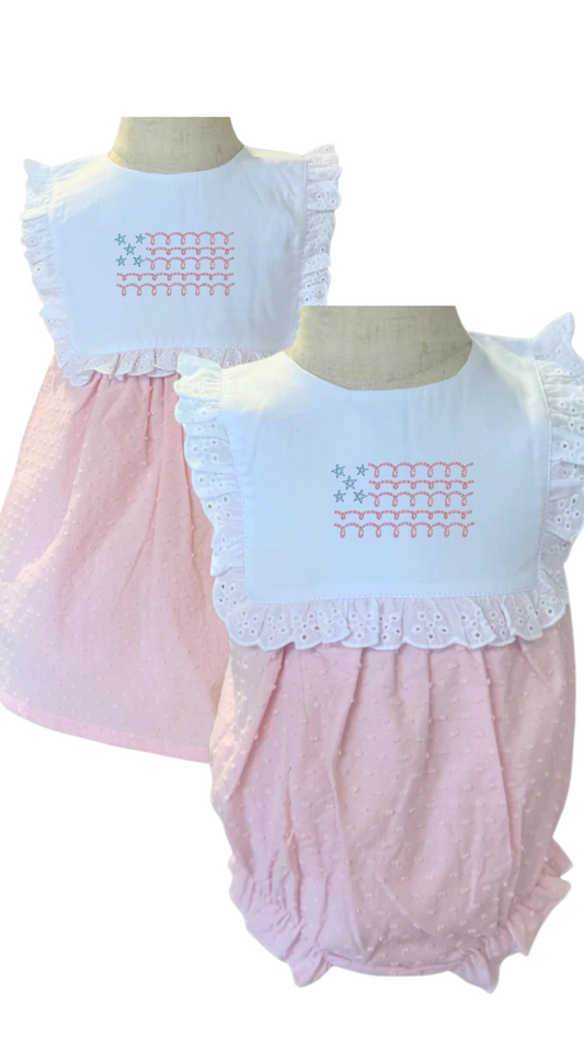 Girls Swiss Dot Americana Dress/Bubble