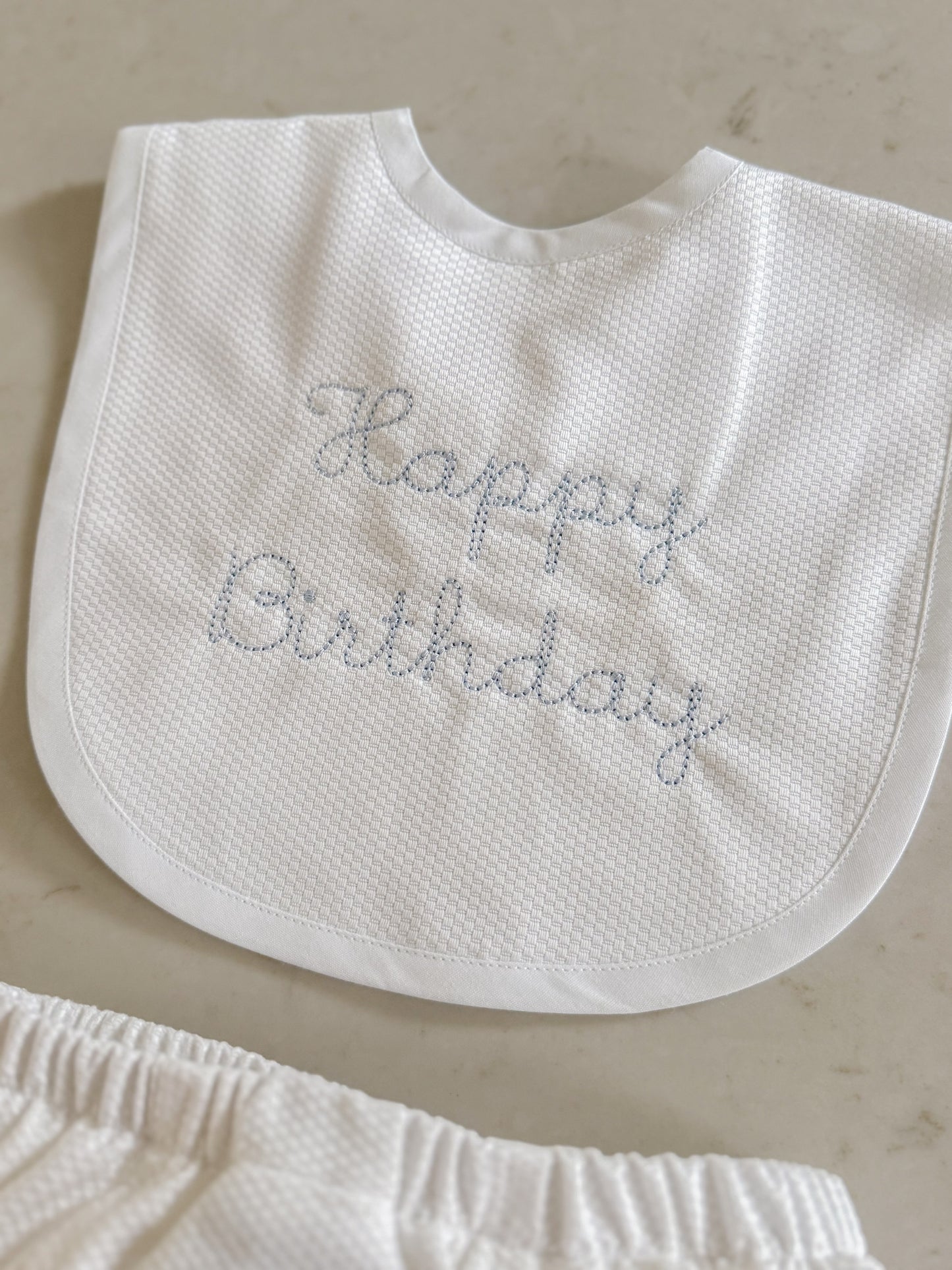 White Happy Birthday Bib & Diaper Cover Set (Blue)