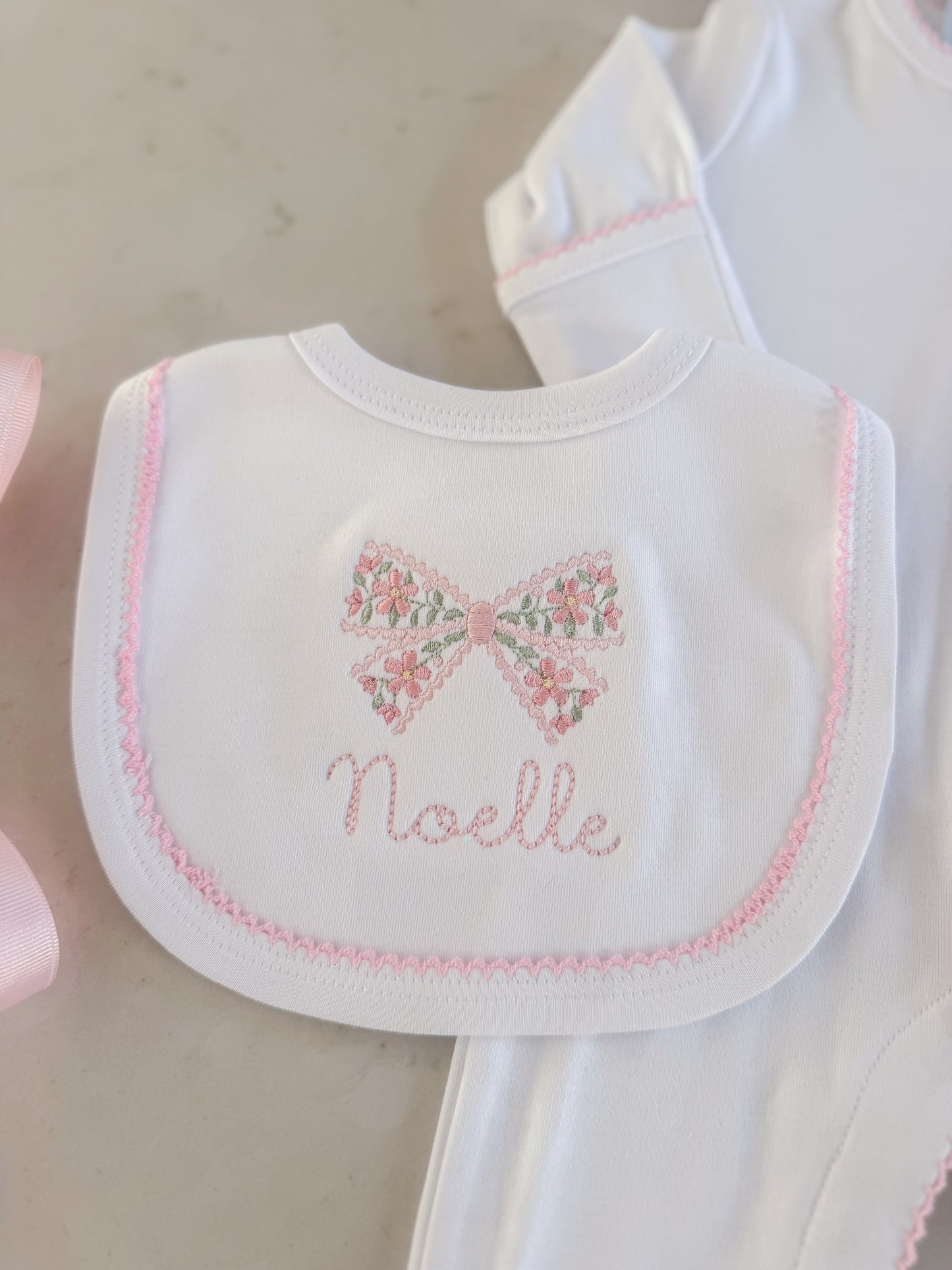Picot Trim Bib + Burp Sets