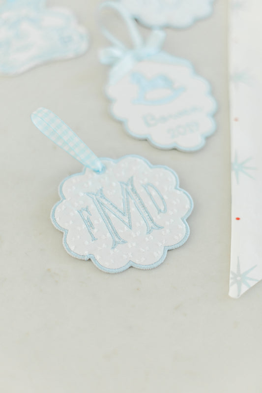 Boys Heirloom Christmas Ornament- Scalloped Circle Shape