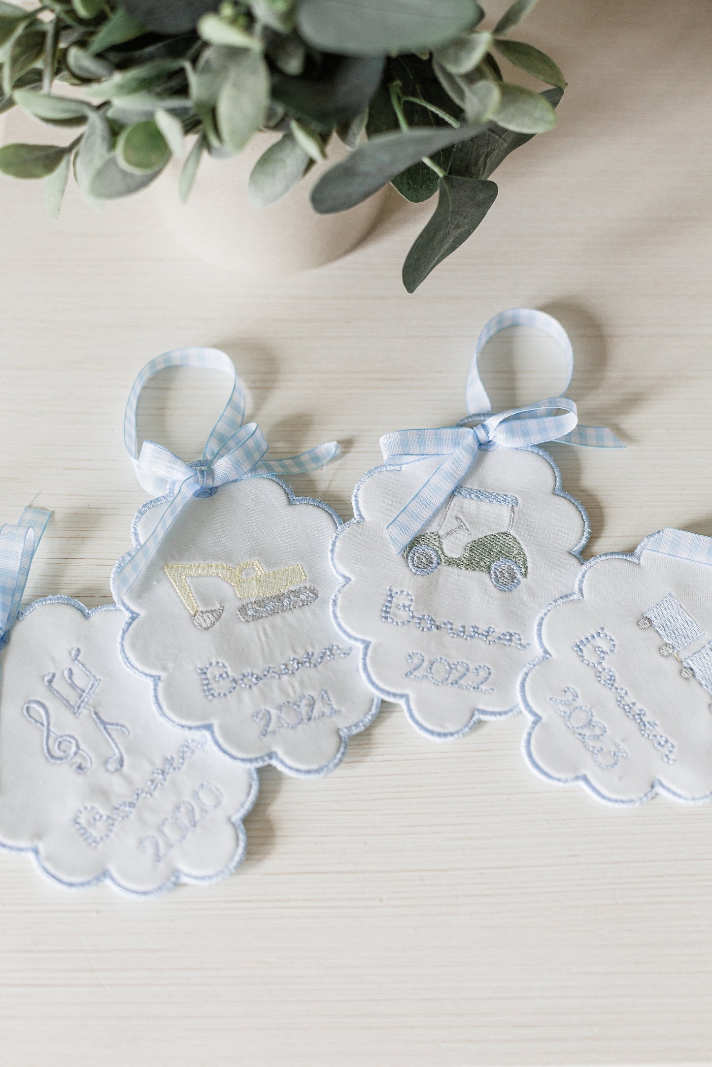 Boys Heirloom Christmas Ornament- Scalloped Circle Shape