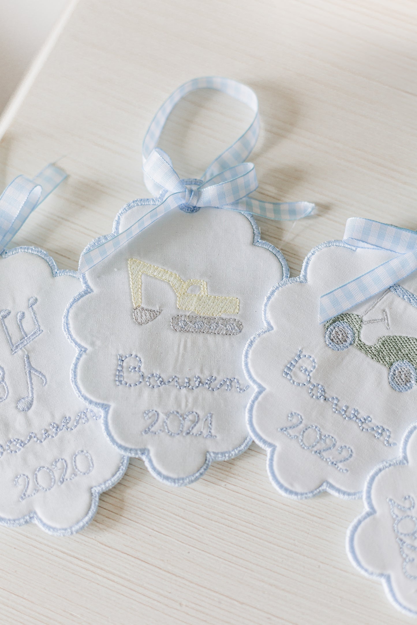 Boys Heirloom Christmas Ornament- Scalloped Circle Shape