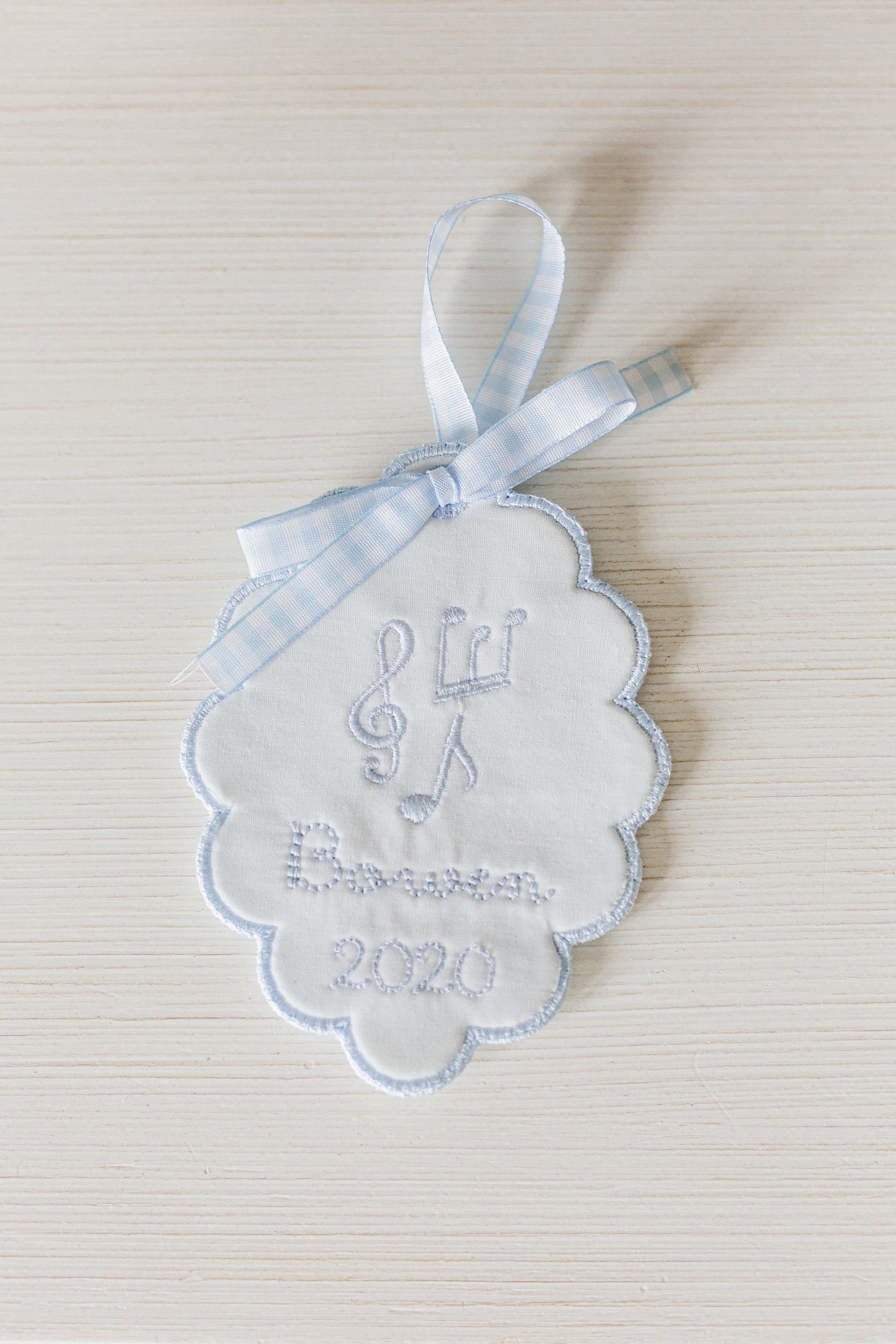 Boys Heirloom Christmas Ornament- Scalloped Circle Shape