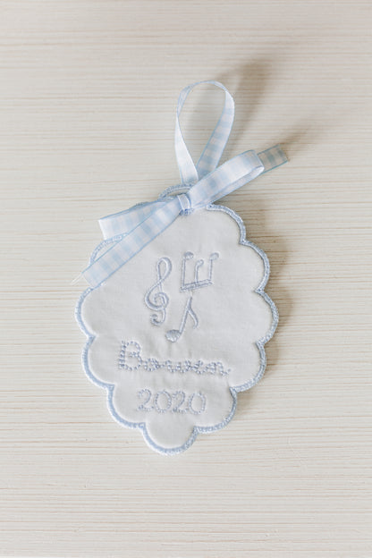 Boys Heirloom Christmas Ornament- Scalloped Circle Shape