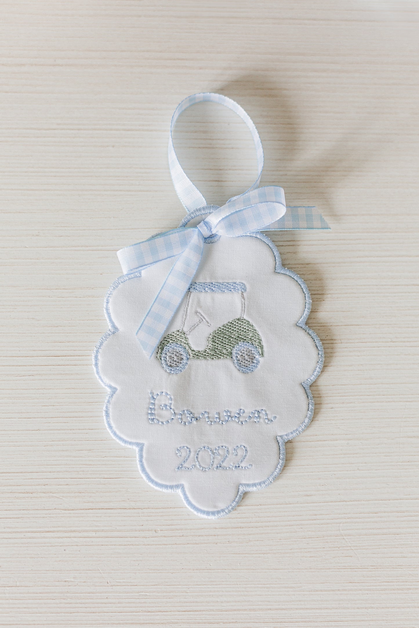 Boys Heirloom Christmas Ornament- Scalloped Circle Shape