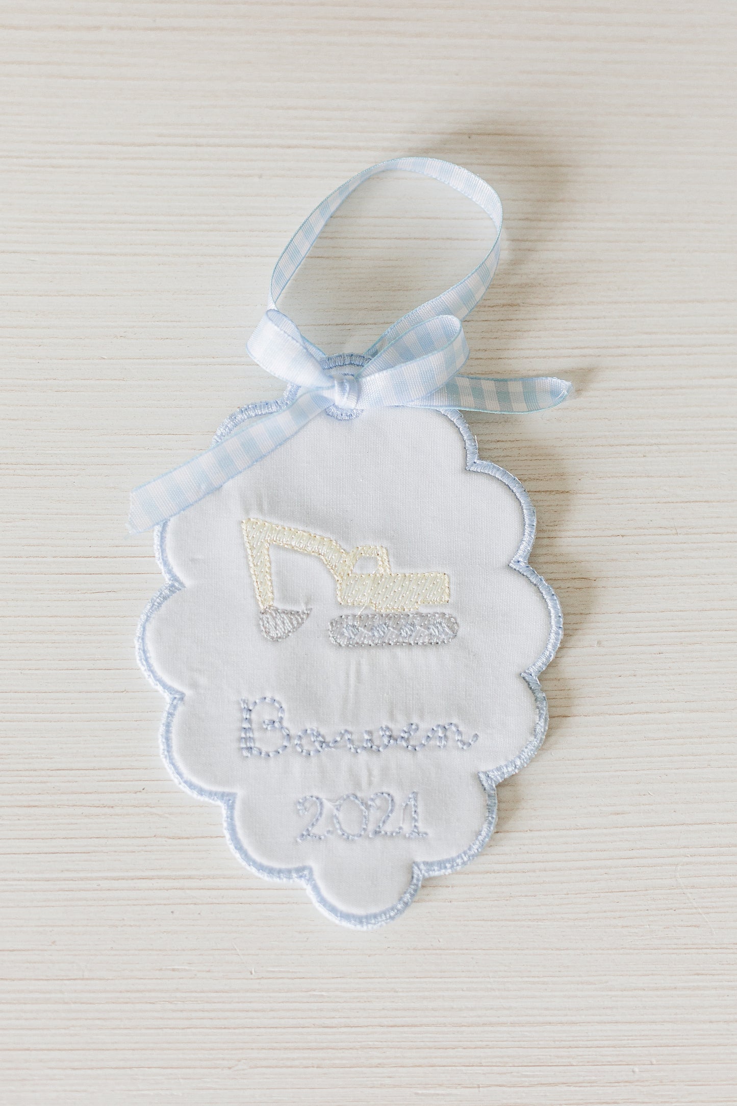 Boys Heirloom Christmas Ornament- Scalloped Circle Shape