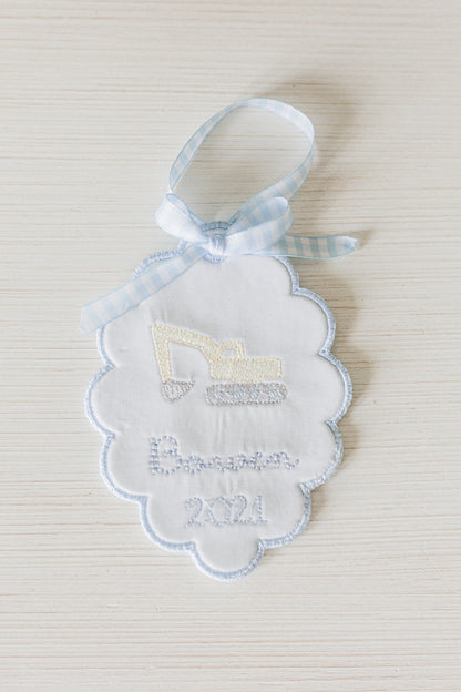 Boys Heirloom Christmas Ornament- Scalloped Circle Shape