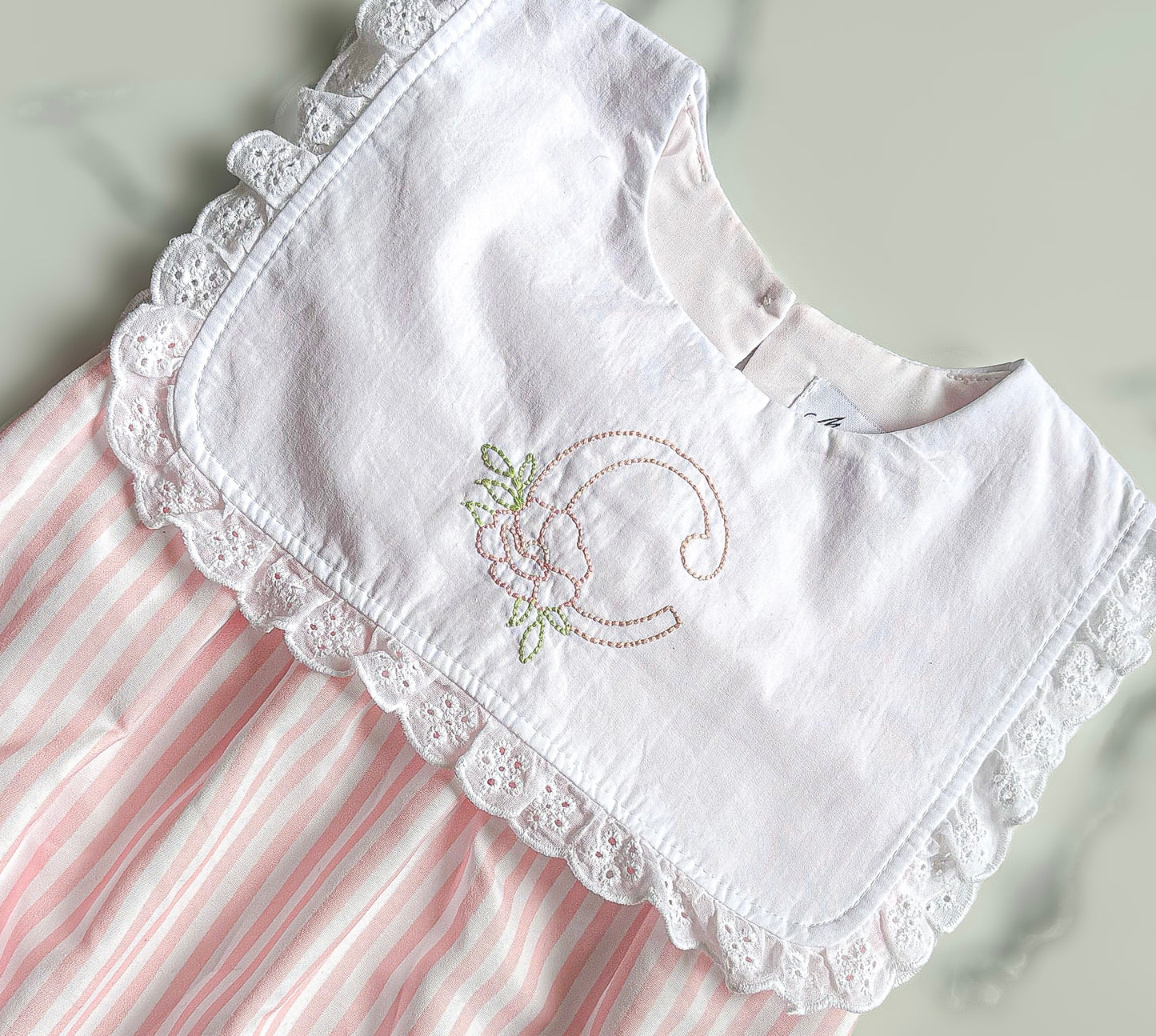 Baby Girl Pink Stripe Lace Trim Bubble