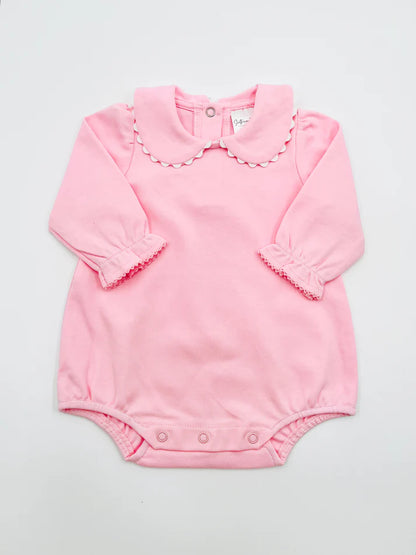 Baby Girl Long Sleeve Collared Bubbles (pink + white)
